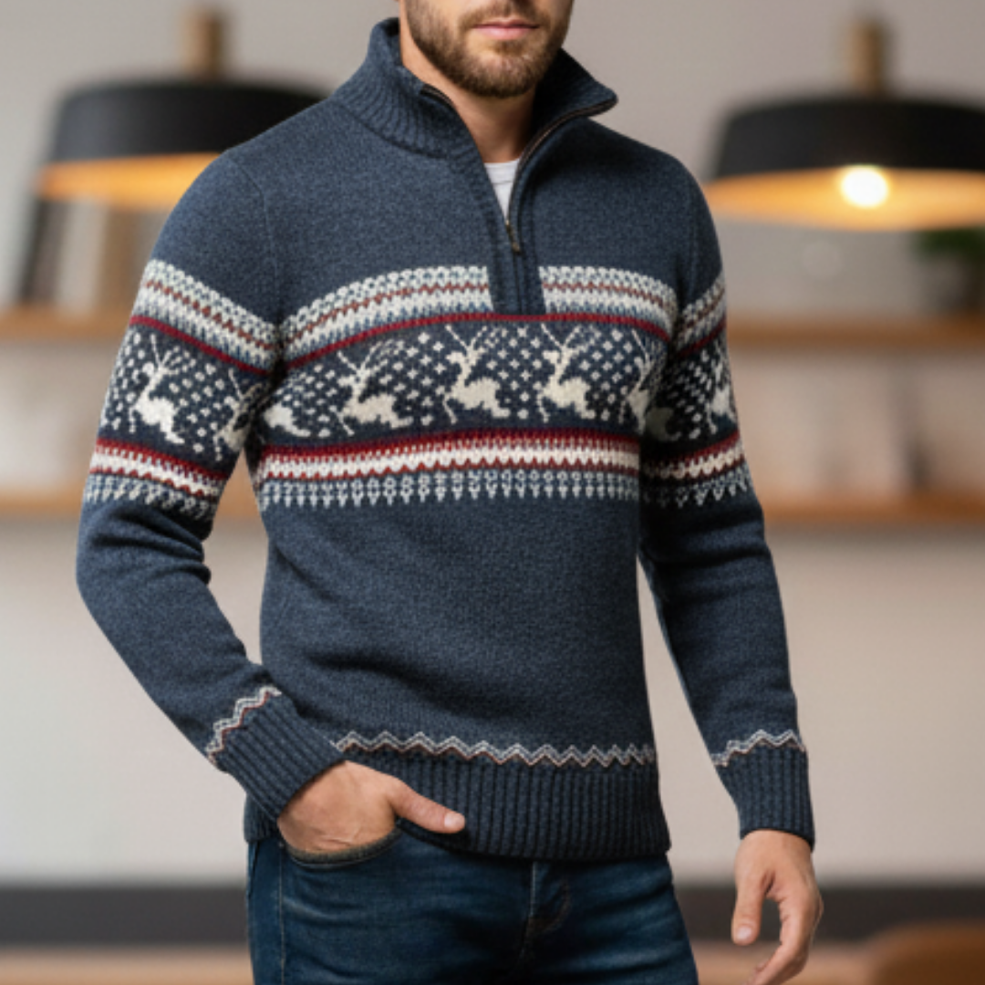 Vailoira men's half-zip knitted sweater in blue, acrylic wool blend
