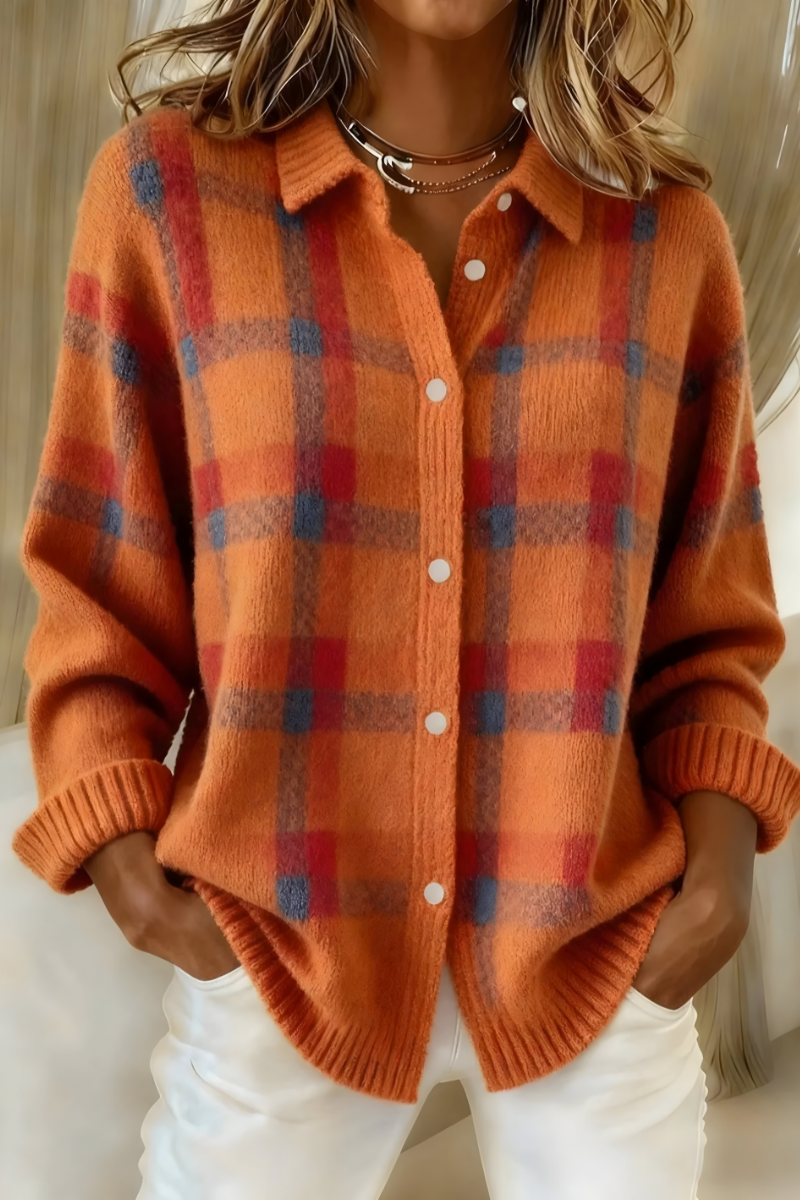 Women's knit cardigan with full button placket and straight fit