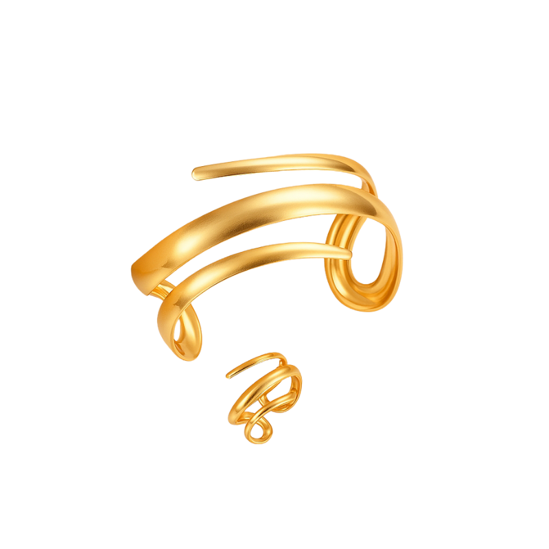 Metal alloy open-design bracelet and ring set for everyday wear