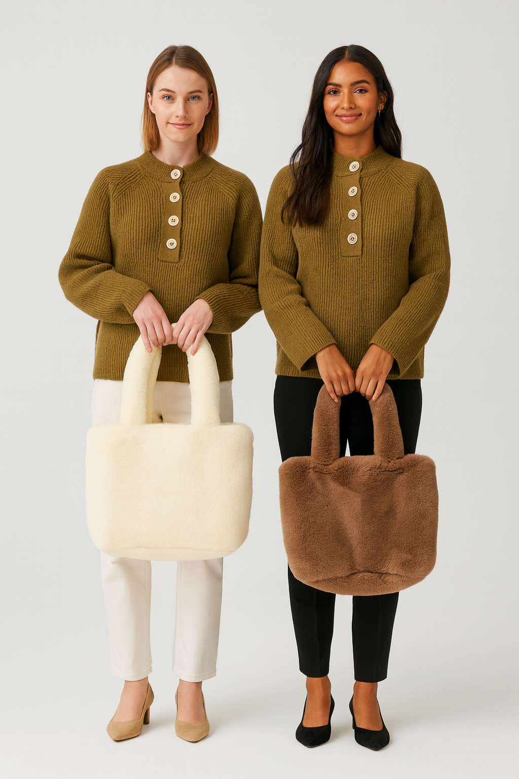 Faux fur tote bag for women showing spacious main compartment interior
