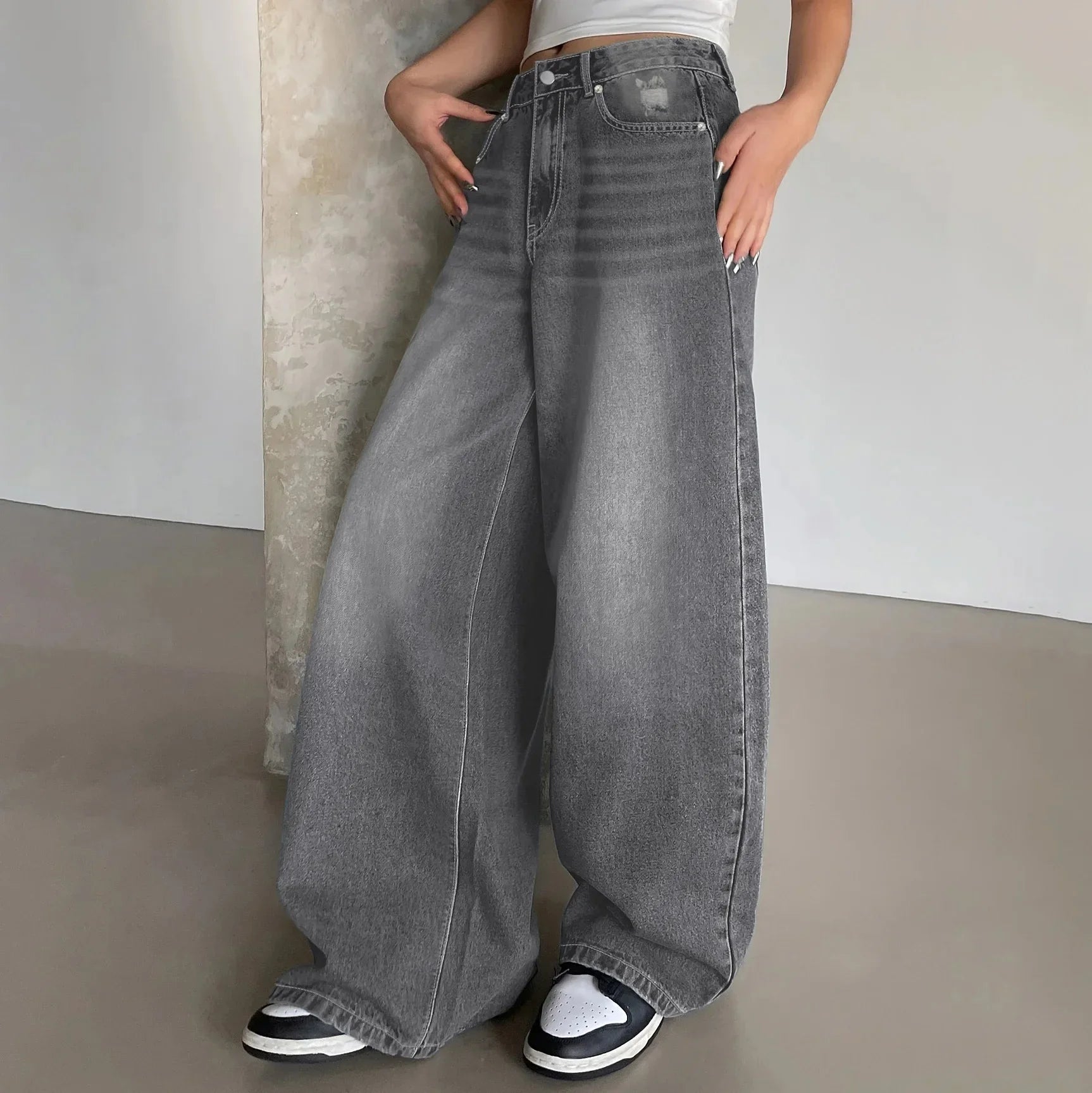 High-waisted wide-leg jeans for women – front-facing full-body shot