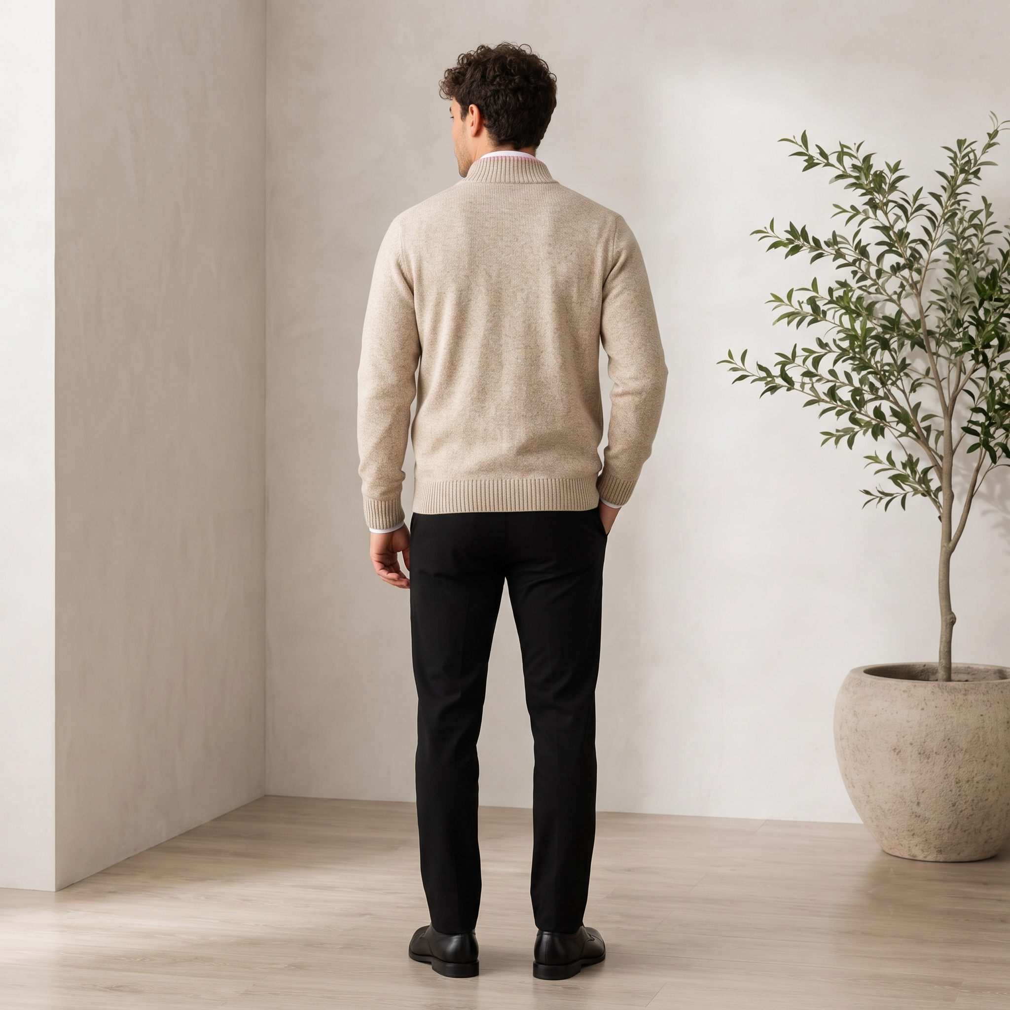 Textured Knit Jacket Zip Front Men