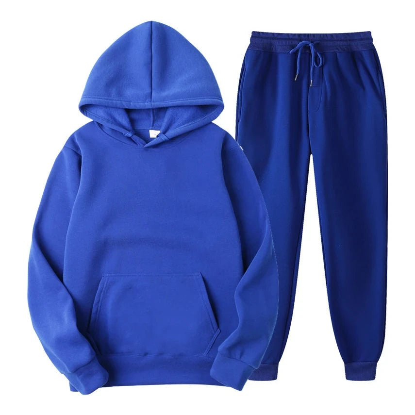 Men's cotton blend matching hoodie and joggers set with hood and full-length pants