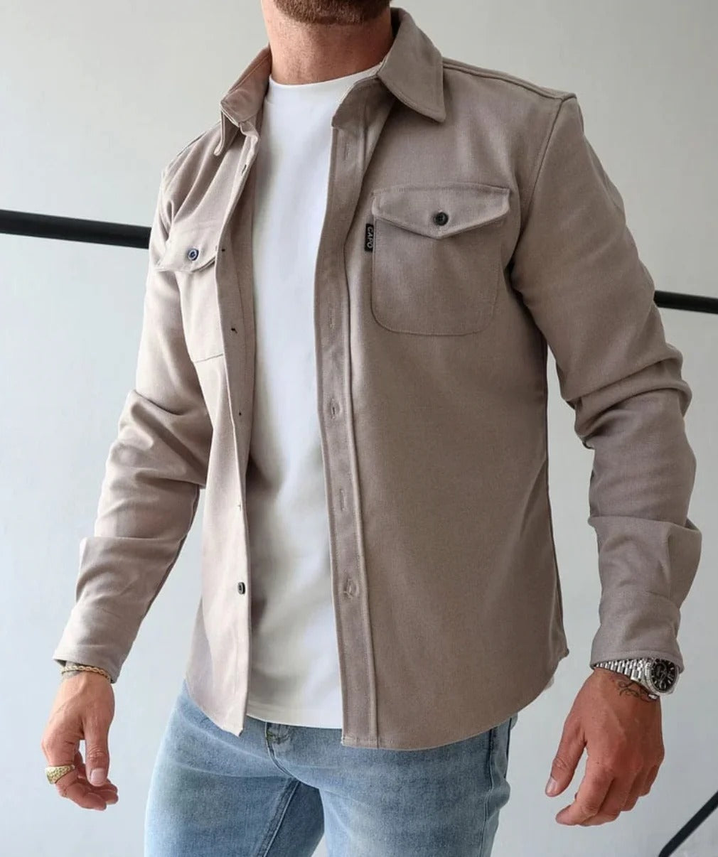 Men's Casual Overshirt Jacket featuring a classic collar and relaxed regular fit