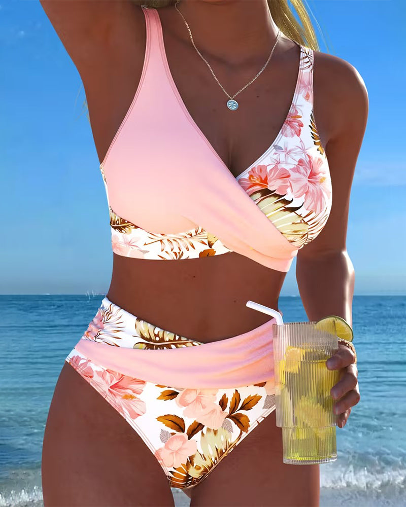 Bikini med omlottdesign och blommönster för dam Shapewear