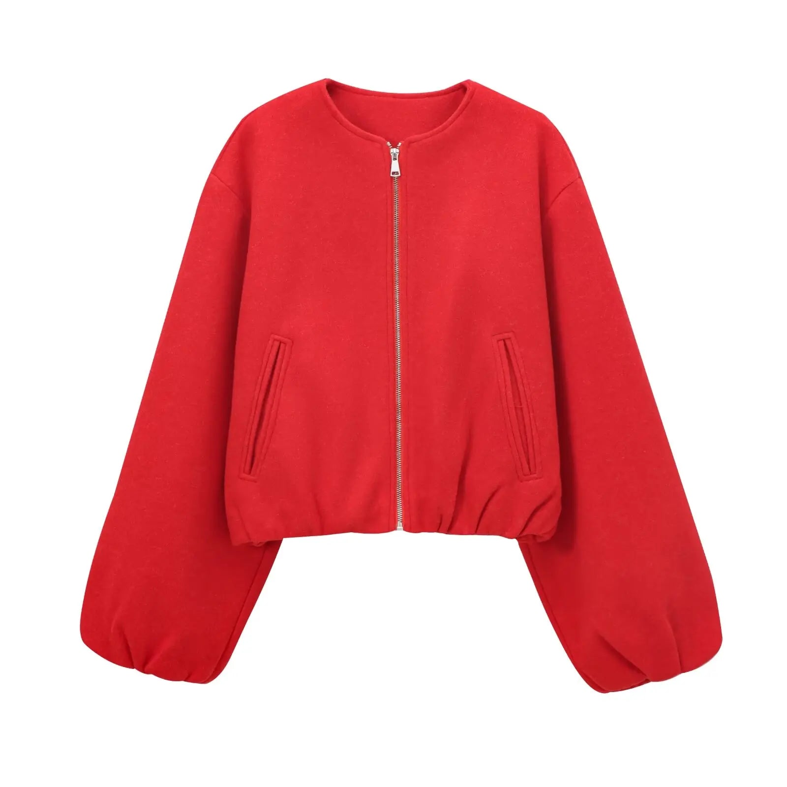 Women's short bomber jacket with front zipper in a bold seasonal tone