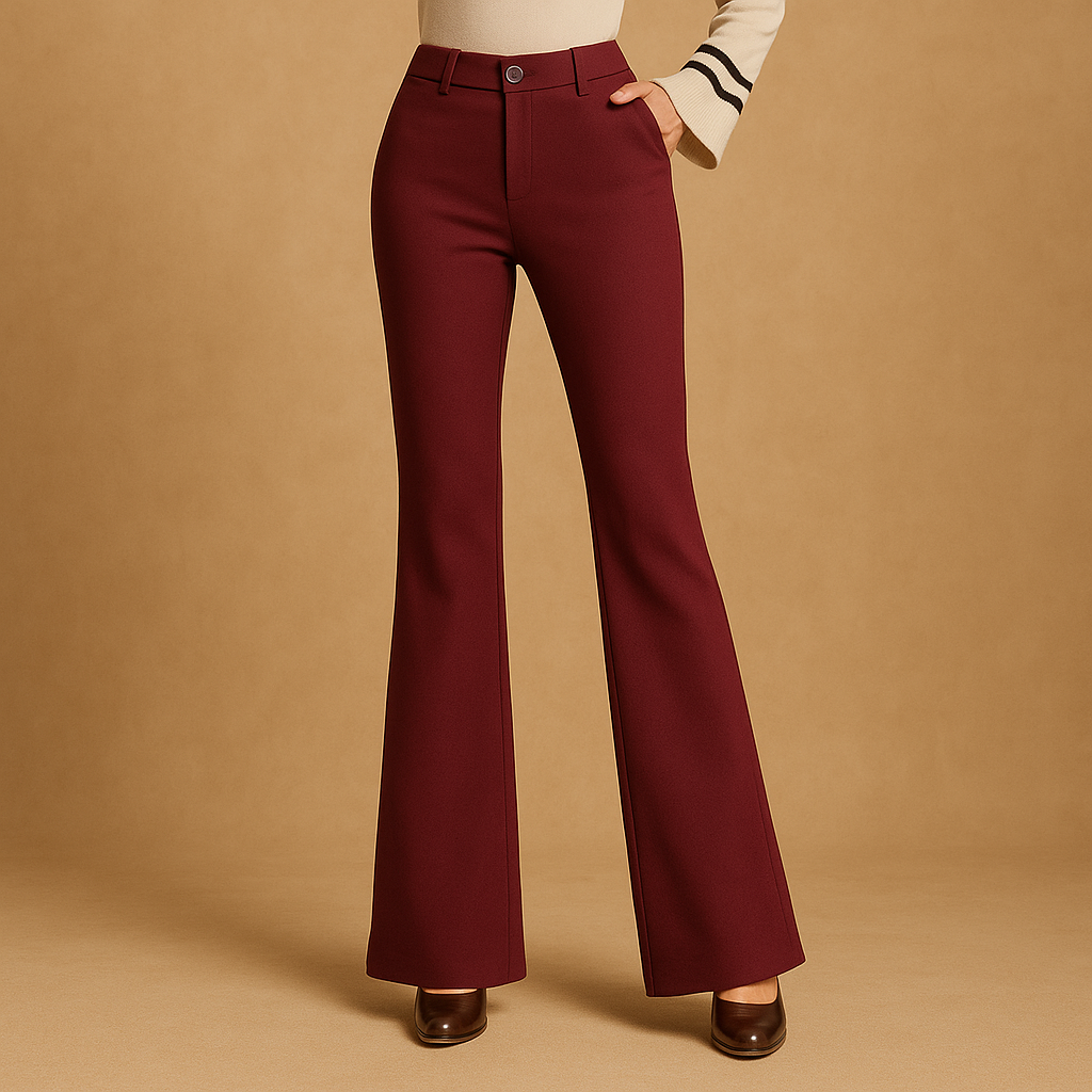 Wool-blend tailored flared trousers for women with high waist and full-length flared legs