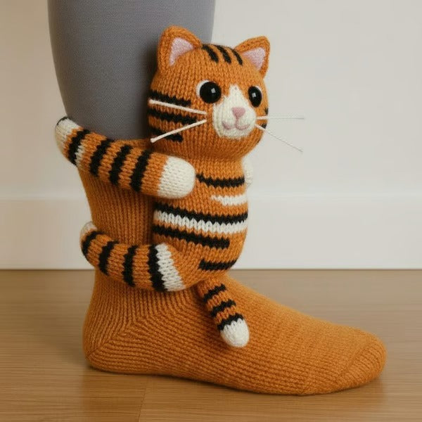 Women's 3D animal motif cotton socks shown from the side angle highlighting the raised design