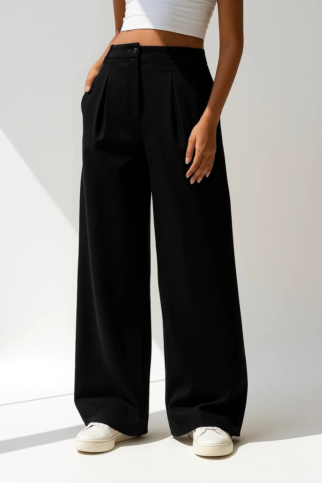 High-waisted wide-leg trousers for women with structured drape and full-length wide fit