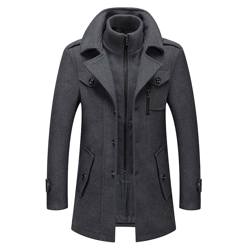 Autumn winter men's coat in structured wool blend with classic collar detail