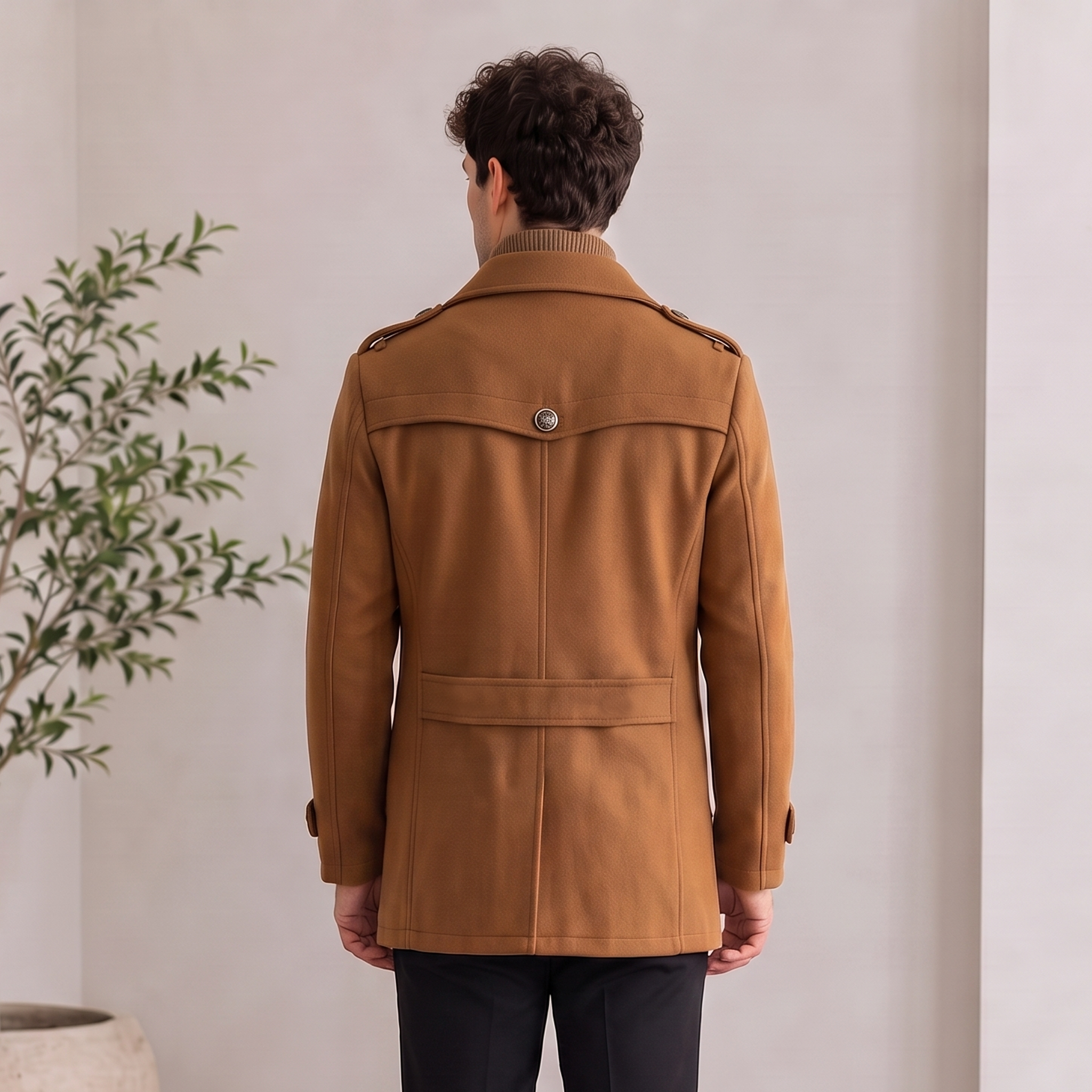 Waist-length wool blend coat for men with tailored fit and classic outer collar