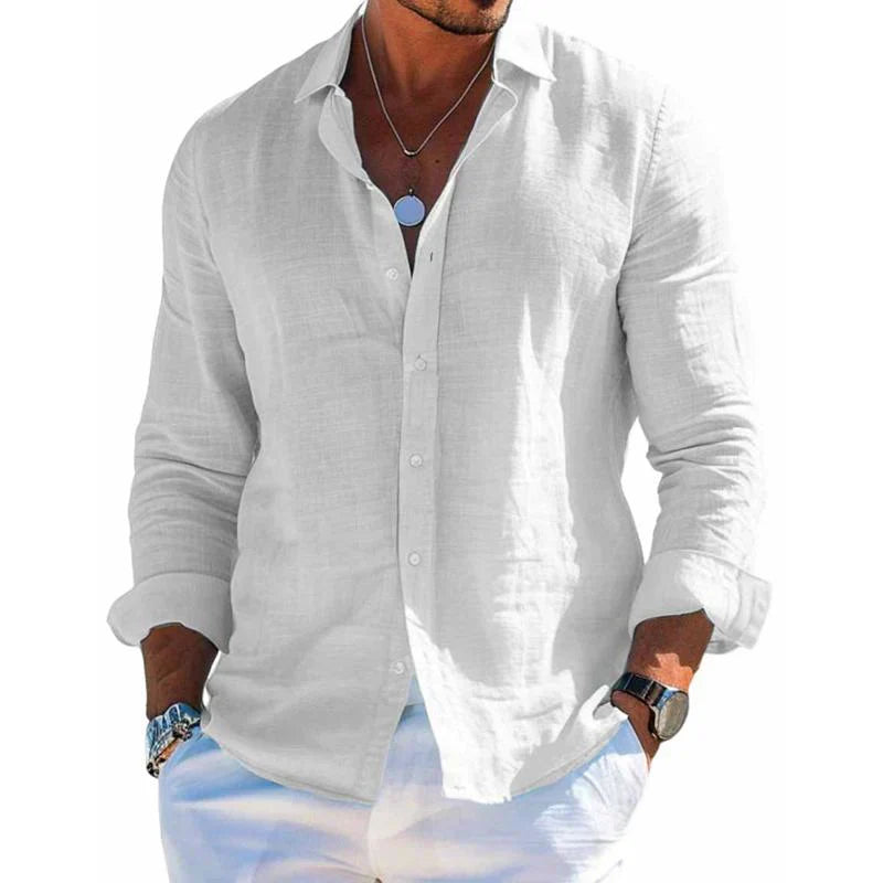 Relaxed-fit men's button-up shirt in breathable polyester fabric