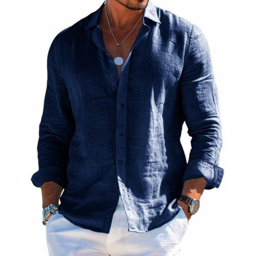 Men's breathable polyester shirt with relaxed fit and rolled-sleeve option