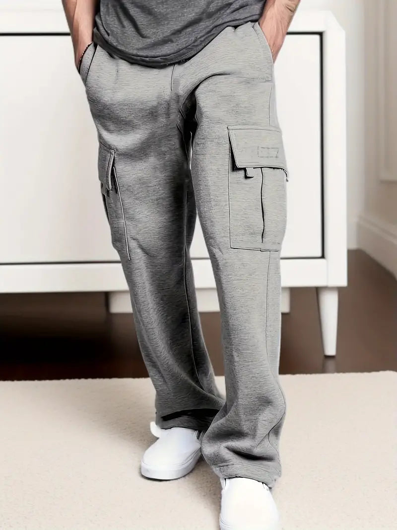 Men's cargo sweatpants with elastic drawstring waist and cargo pockets on the legs