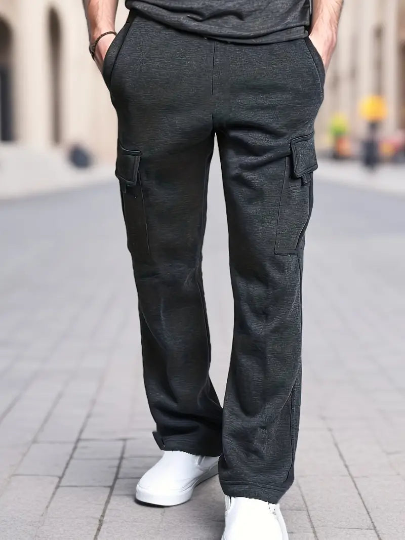 Men's cargo sweatpants featuring relaxed straight-leg fit and side cargo pockets