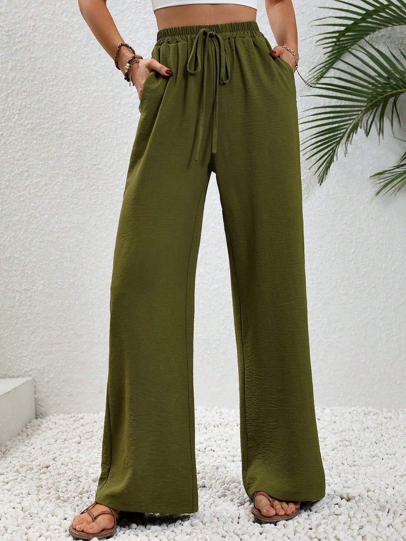 Relaxed fit wide-leg pants for women with adjustable drawstring
