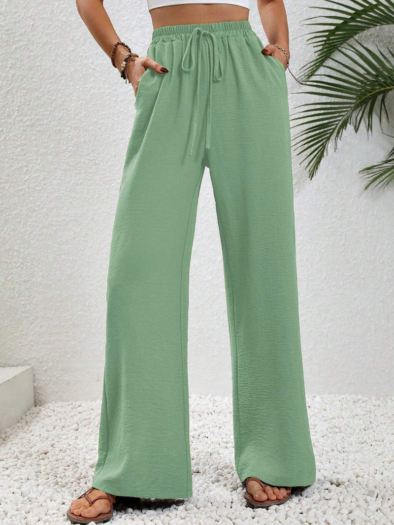 Women's casual wide-leg pants with elastic drawstring waist