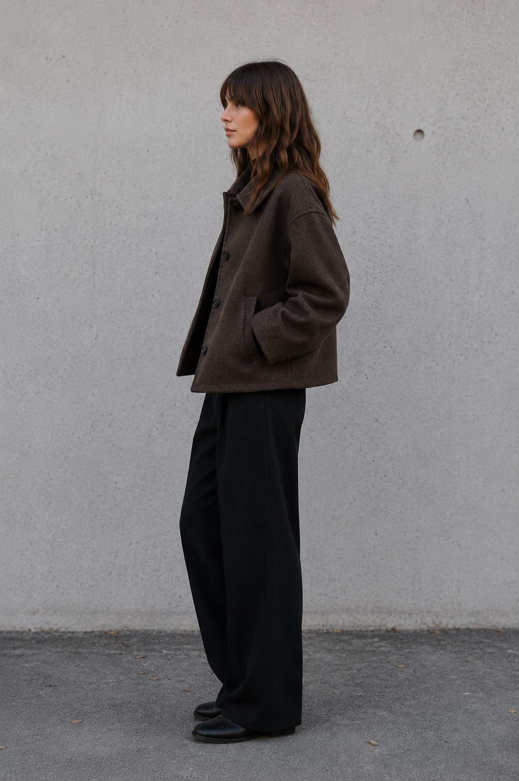 Women's straight-fit wool-blend jacket with slanted pockets and button front