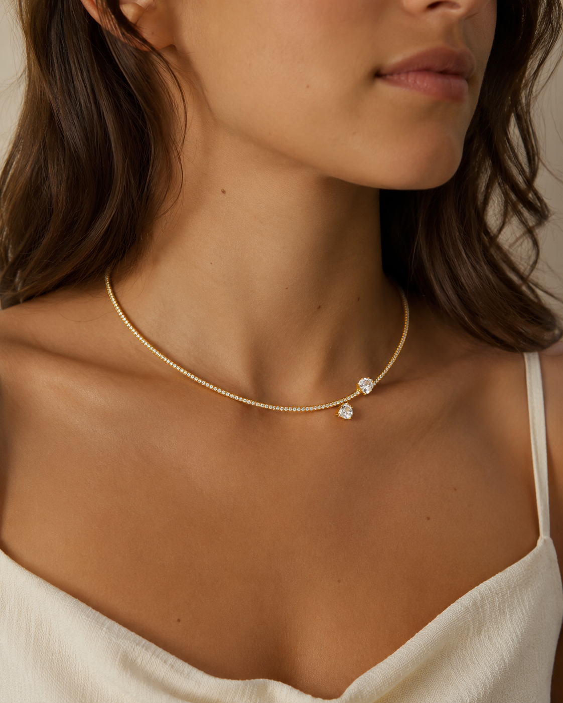 Women's slim chain choker necklace featuring zirconia stone accents