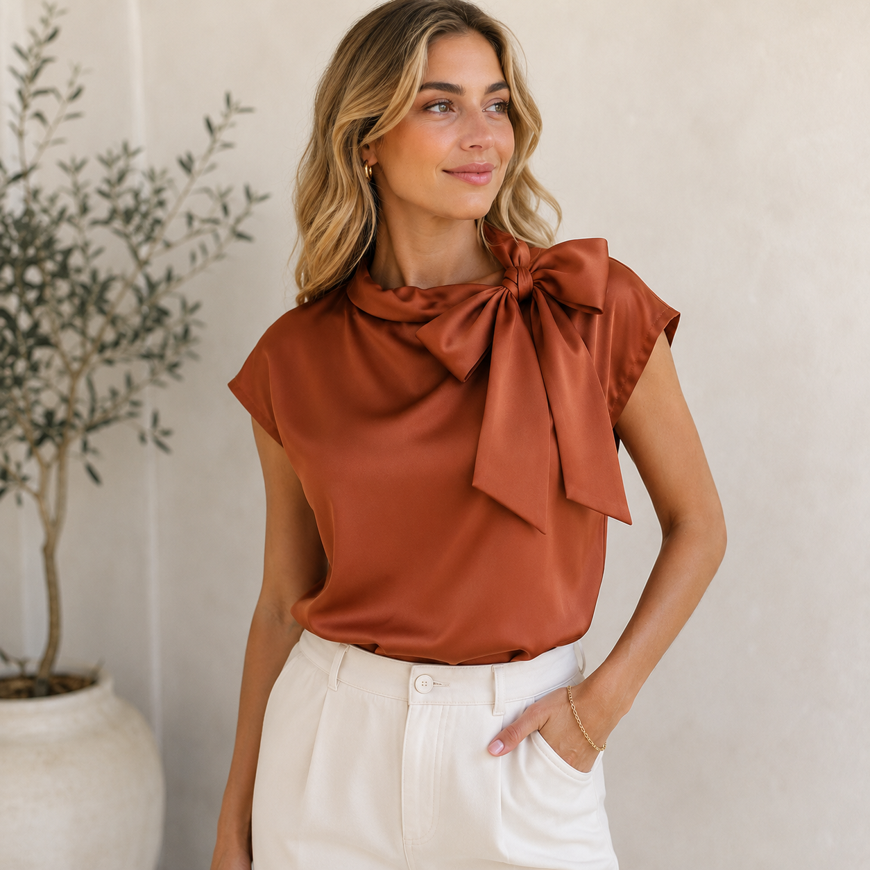Elegant blouse with satin finish