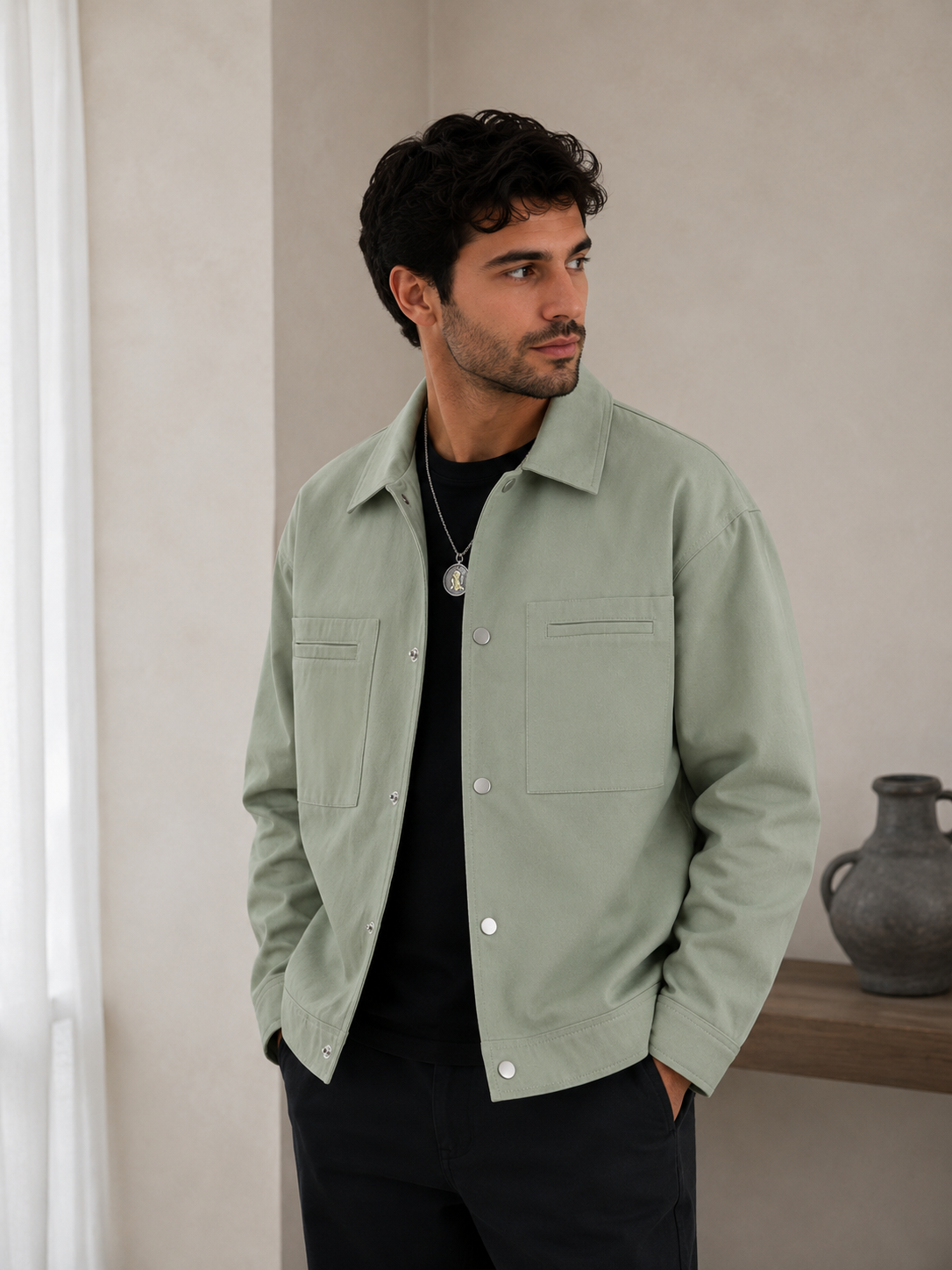 Utility Jacket with Snap Buttons for Men