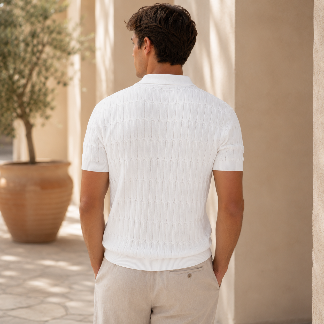 Textured short sleeve polo shirt for men