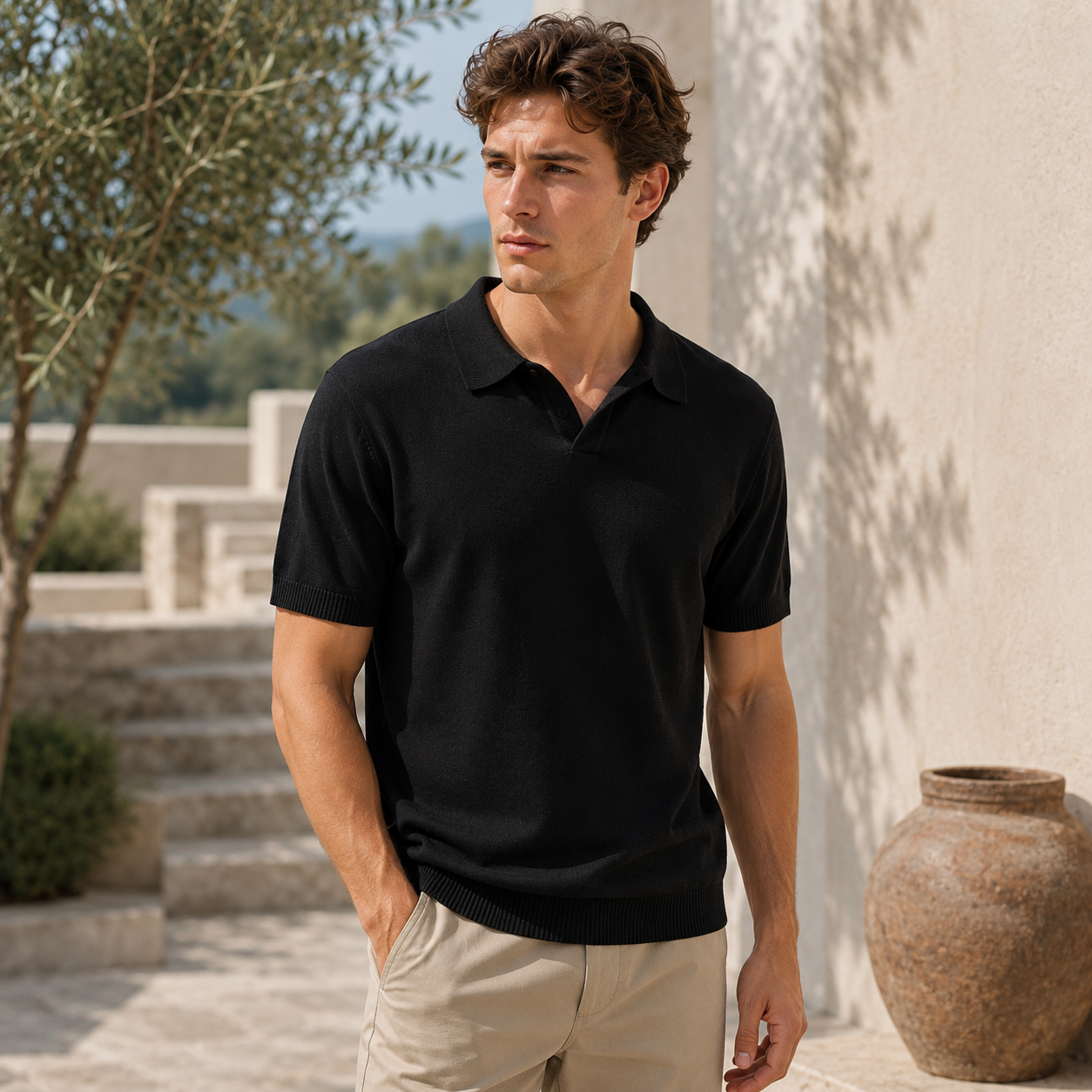 Short sleeve knitted polo shirt for men