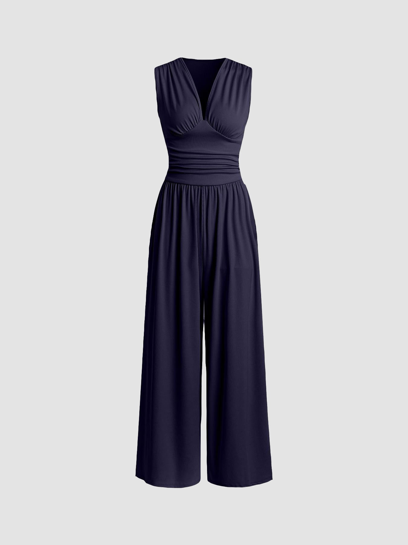Women's V-Neck Wide-Leg Jumpsuit with Lightweight Fabric and Relaxed Silhouette