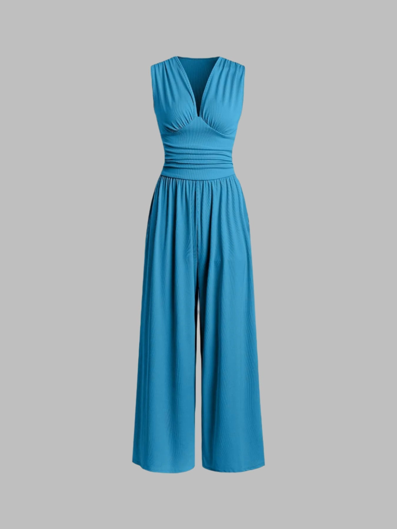 Women's Elegant Wide-Leg Jumpsuit with Sleeveless Cut and Deep V-Neck for Versatile Styling