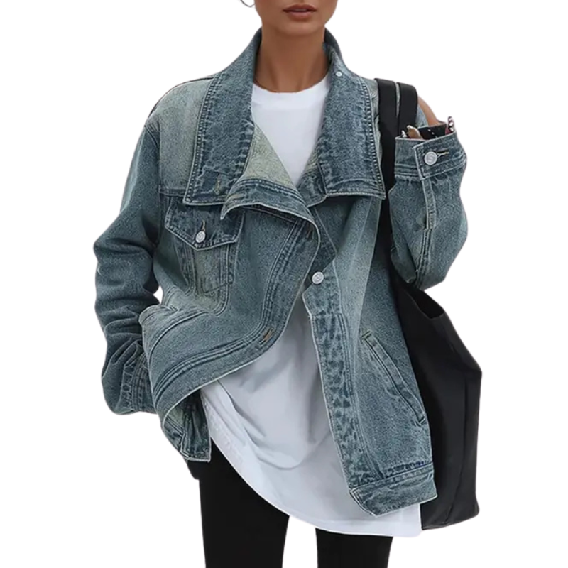 Denim jacket with chest pocket and button cuff detail