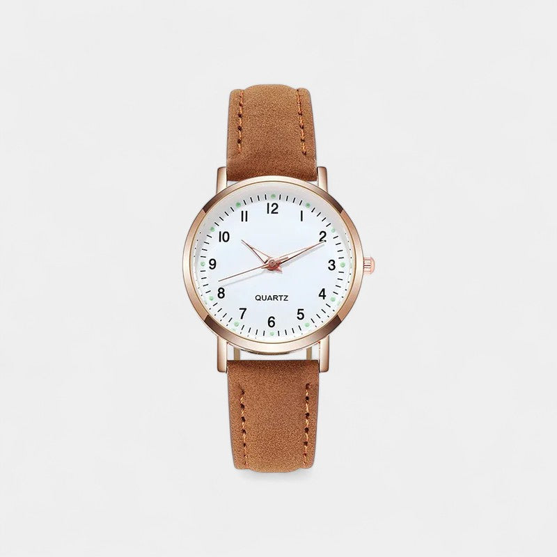 Analog quartzklocka med läderarmband för dam Klockor