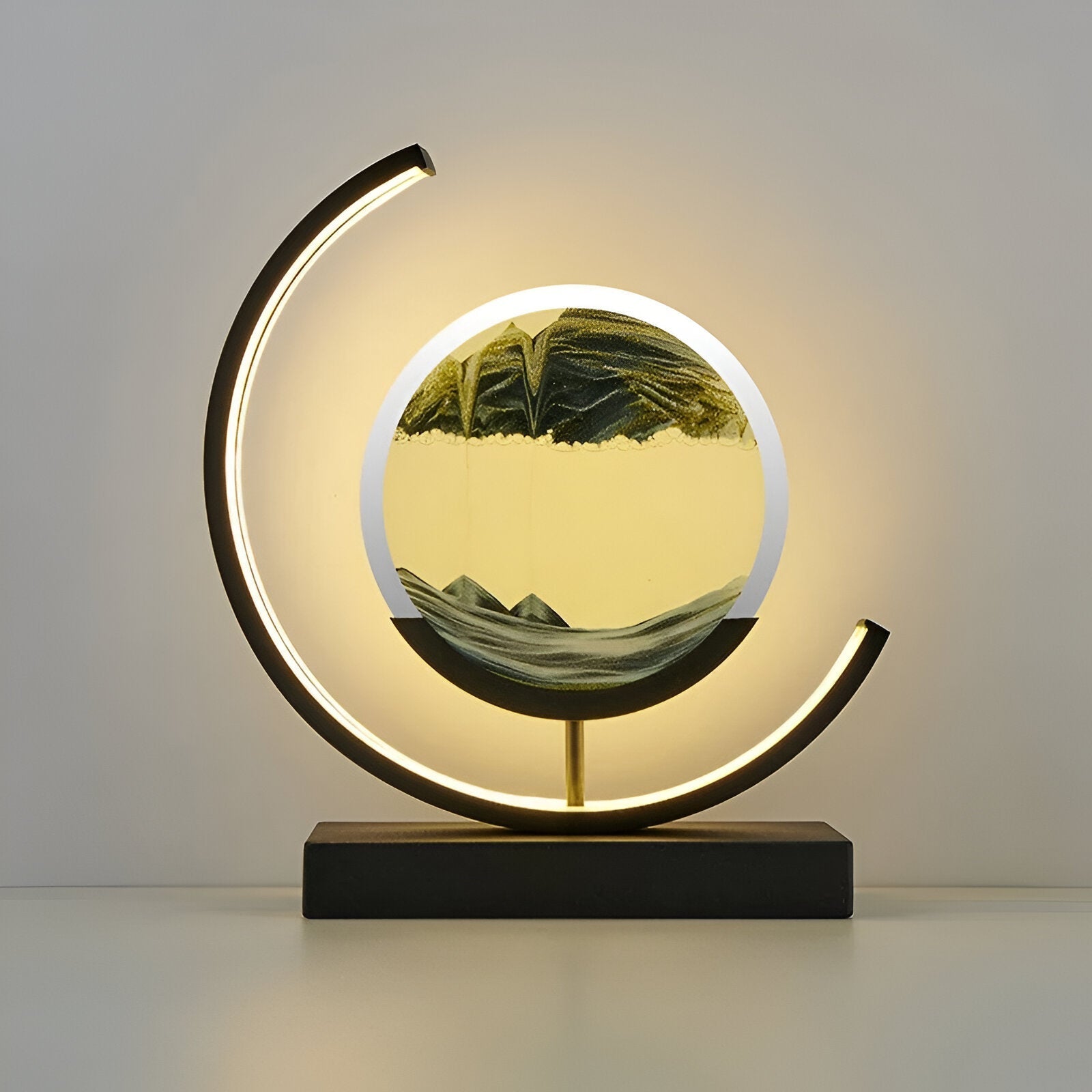 Sand art decorative table lamp with plug-in power and soft ambient LED illumination