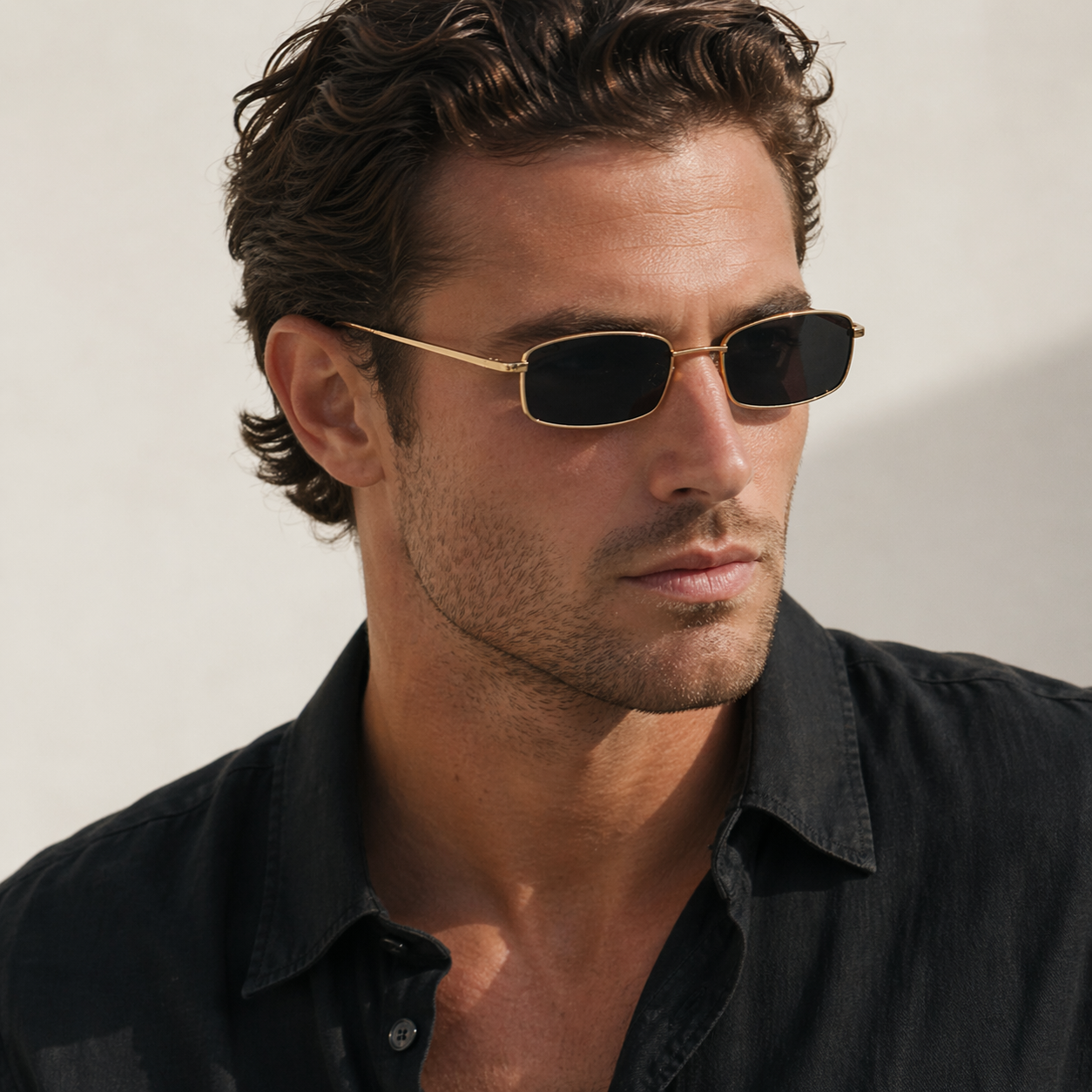 Angled view of rectangular sunglasses