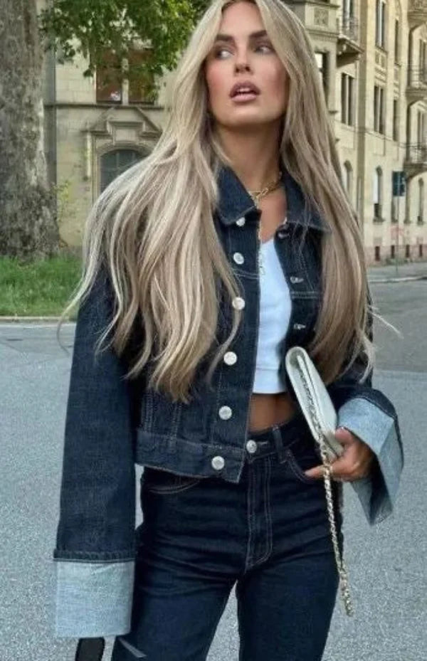 Women's denim co-ord set with relaxed-fit wide-leg trousers