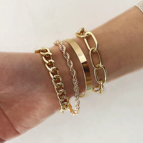 Women's metal chain bracelet set with linked and smooth chain designs