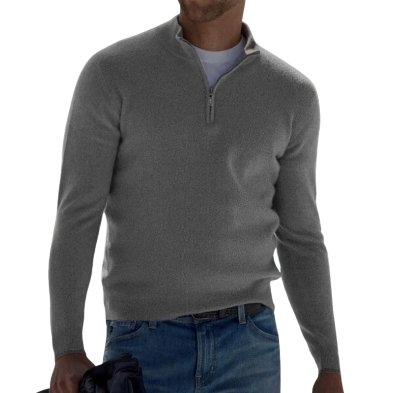 Men's zip-collar knitted sweater in blue — casual everyday wear, soft cotton blend, regular fit