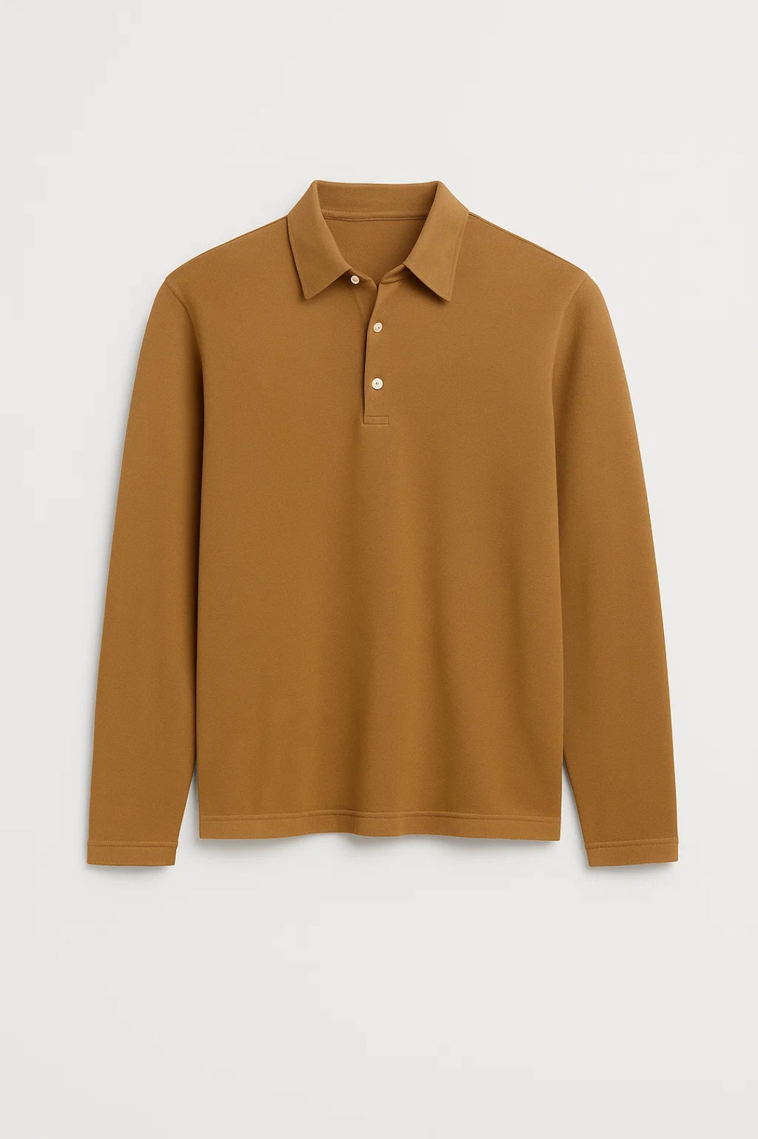 Men's slim fit polo shirt with long sleeves and straight hem