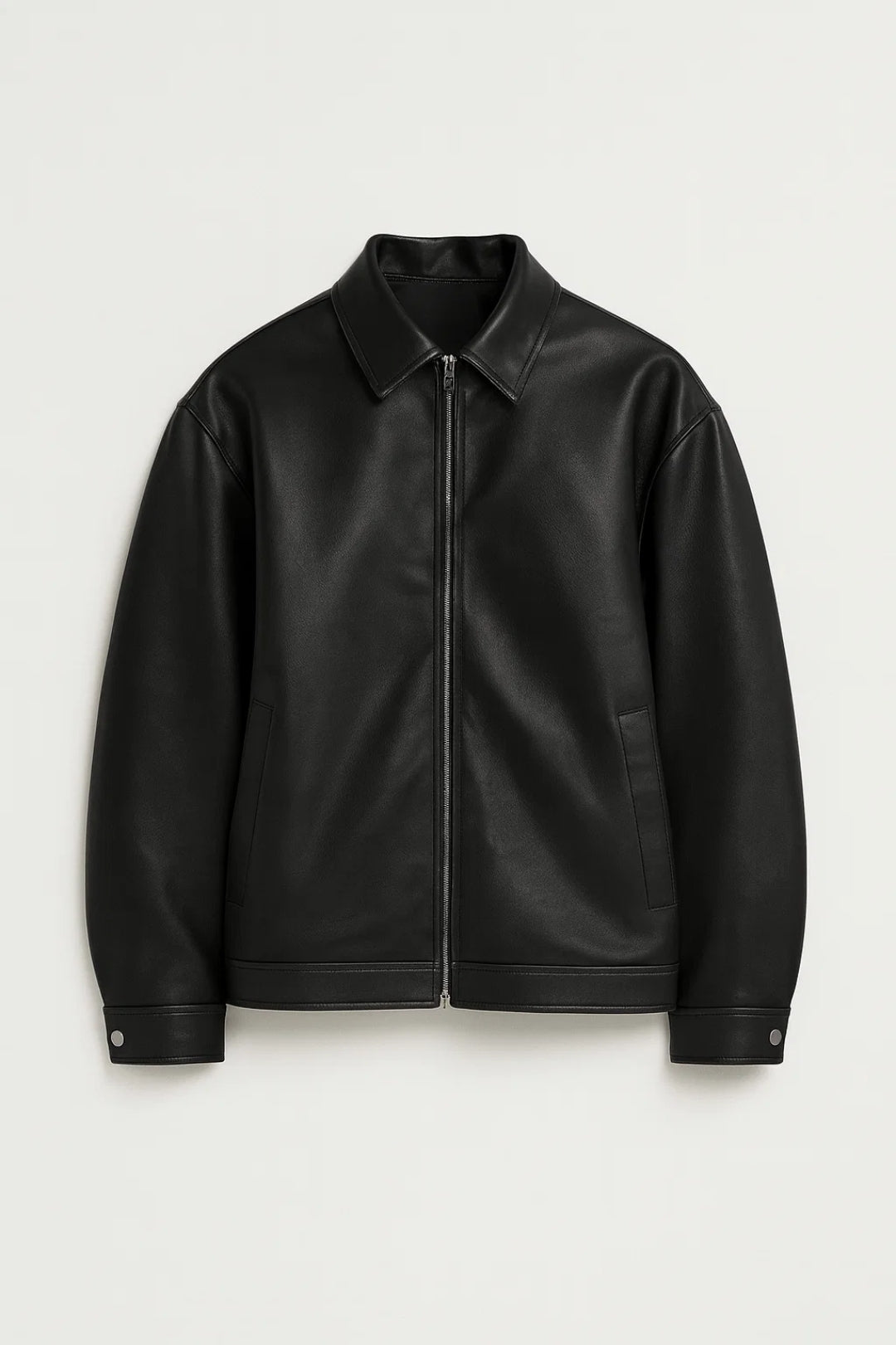 Men's faux leather jacket with long sleeves and structured silhouette