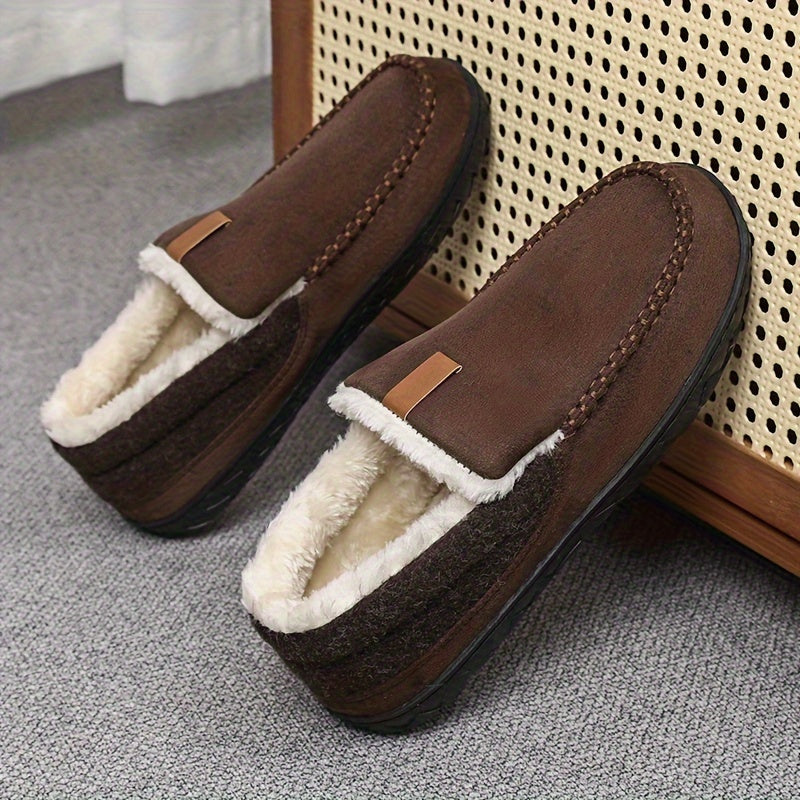 Men's warm slippers with slip-on design and non-slip sole for autumn and winter
