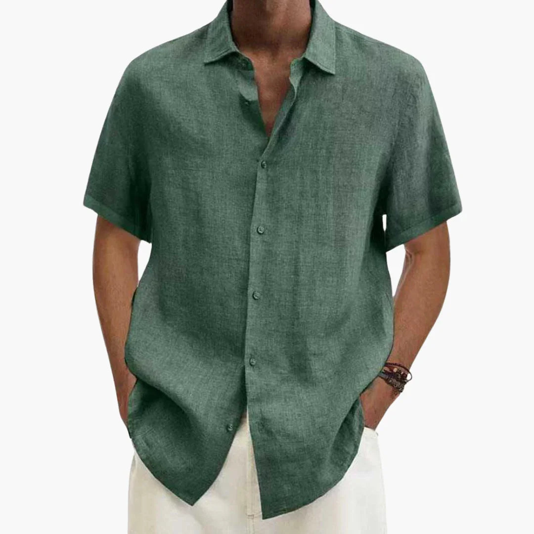 Men's short-sleeve button-up shirt with classic collar and relaxed fit