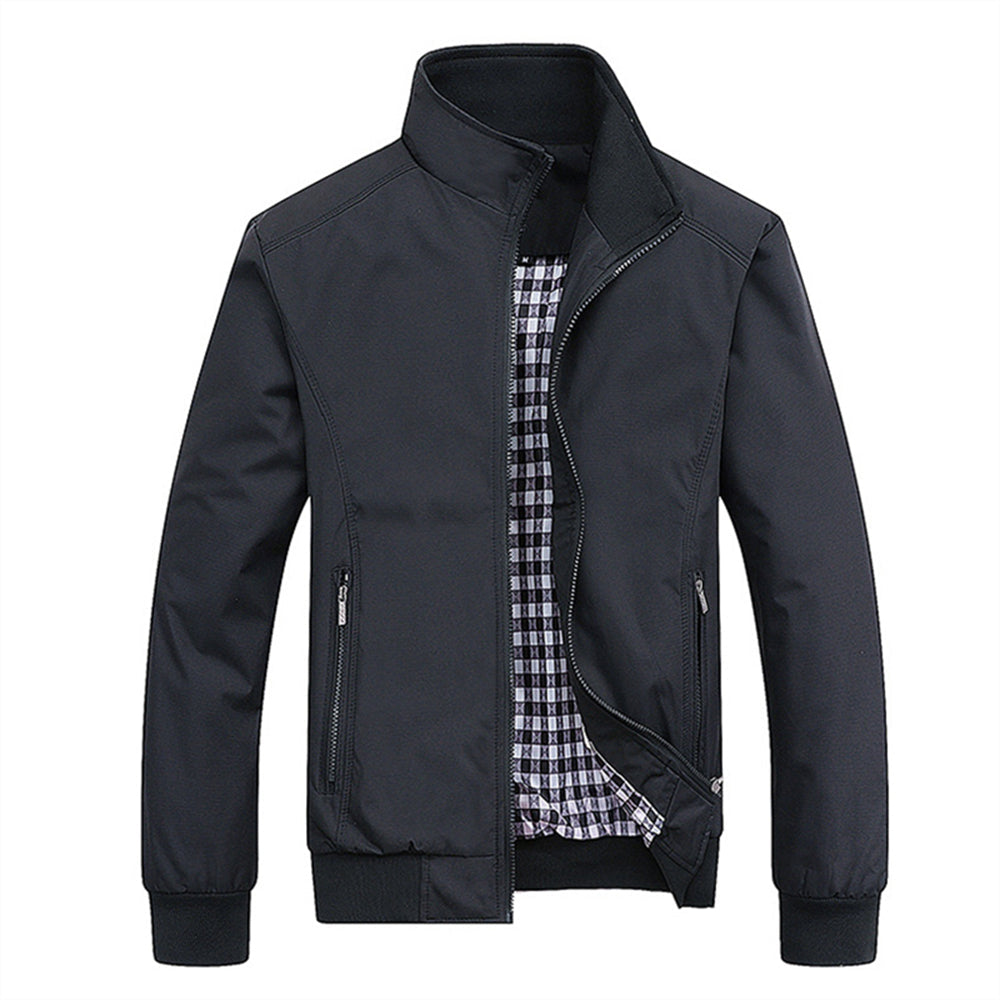 Men's zip-up woven jacket with stand-up collar for autumn and winter