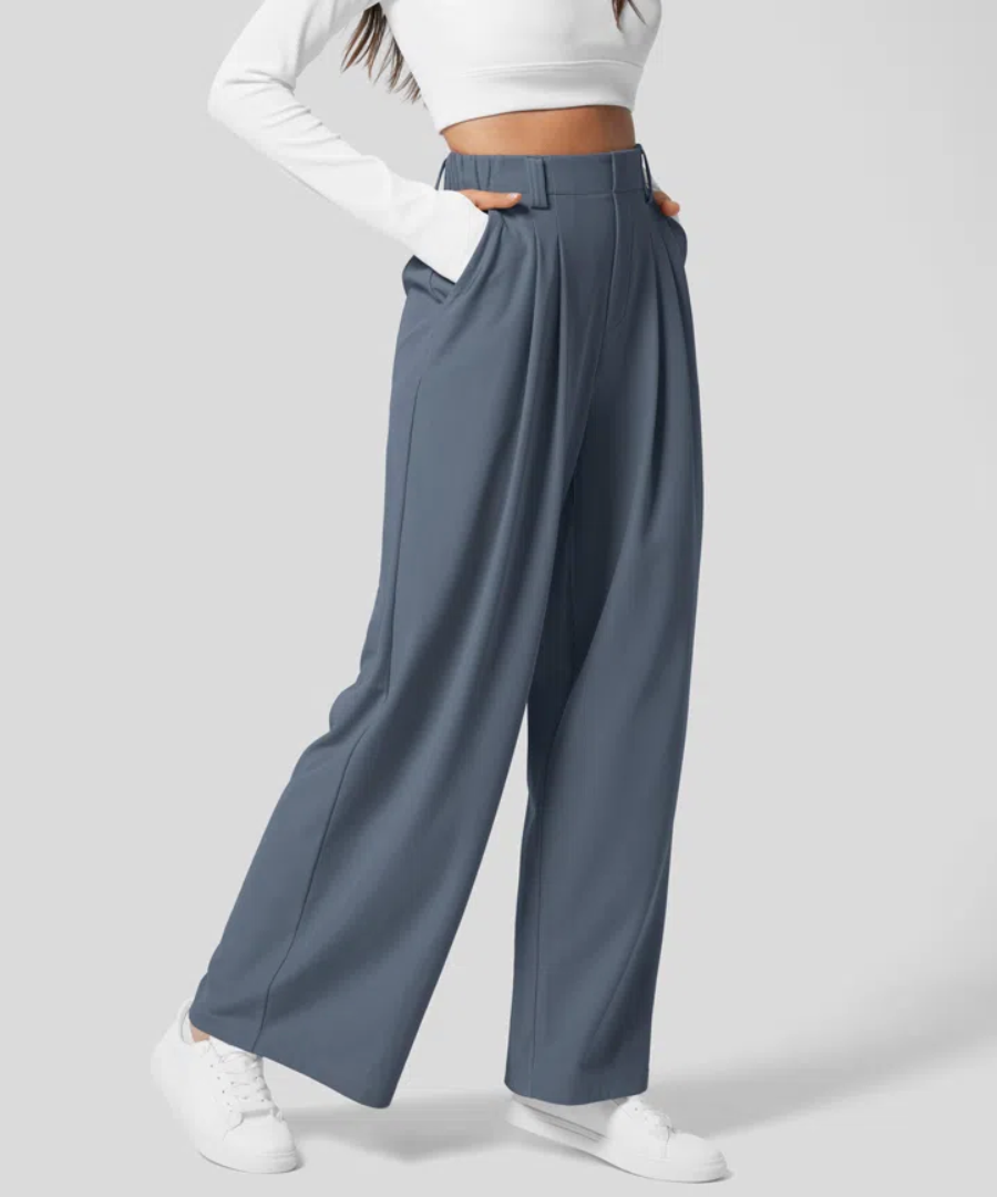 Women's wide-leg trousers in woven fabric, full-length silhouette with a high waist