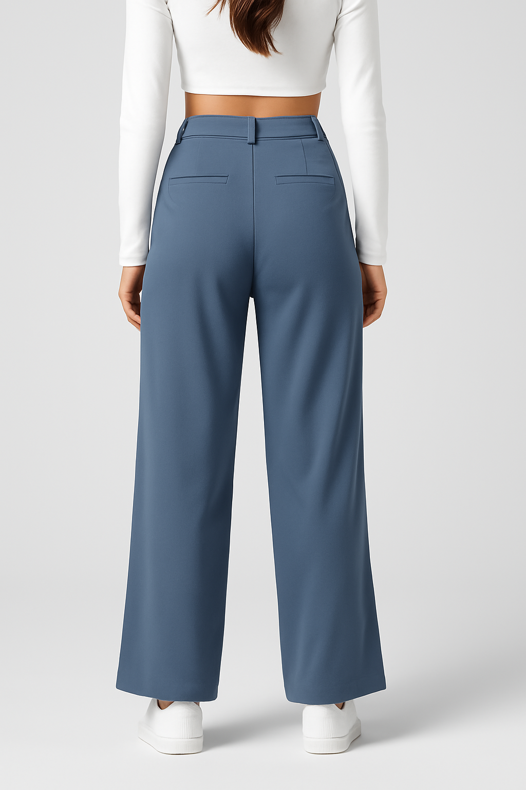 Wide-leg trousers for women in smooth woven material, relaxed fit with structured drape