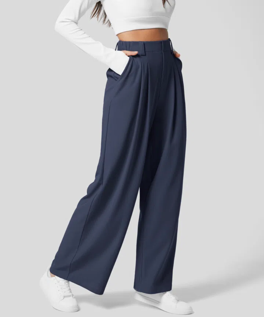 High-waist wide-leg trousers for women in woven material, straight silhouette