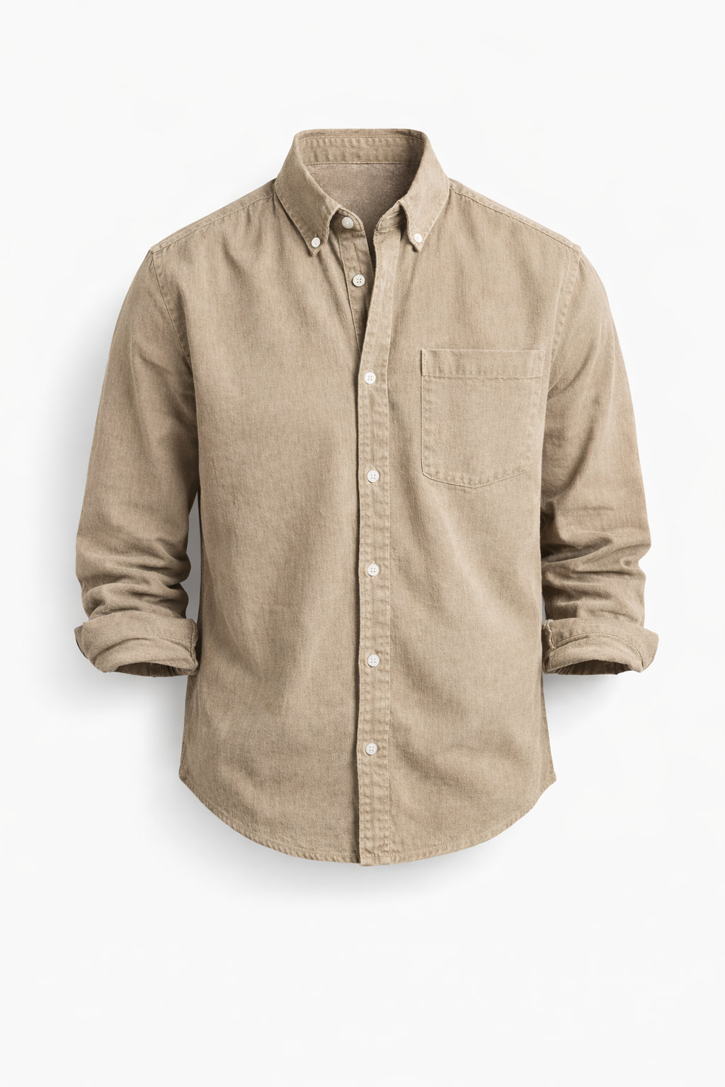 Men's denim shirt with a straight silhouette, chest pocket, and front button closure