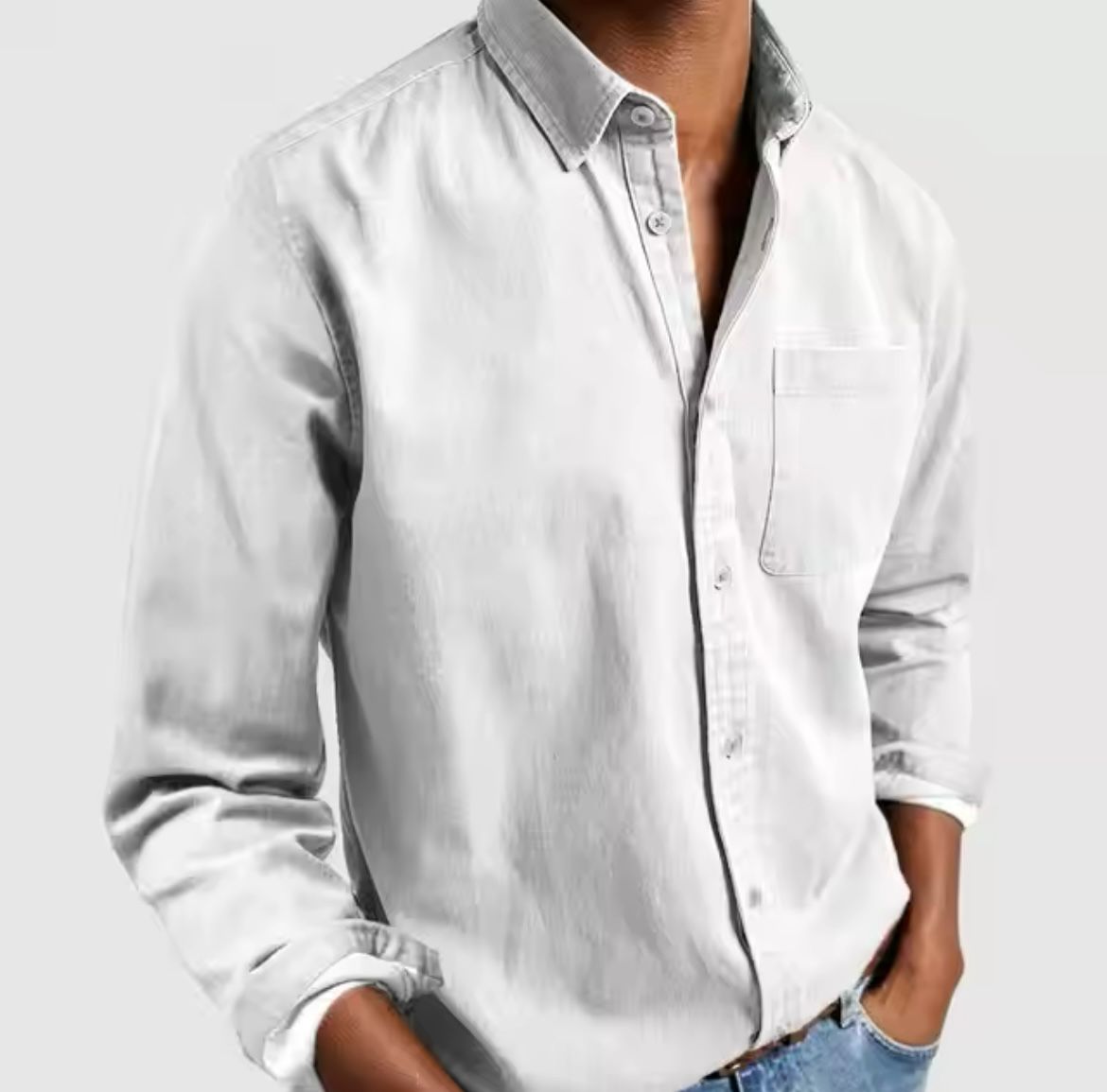 Men's long-sleeved linen-blend shirt with regular fit and button-front design