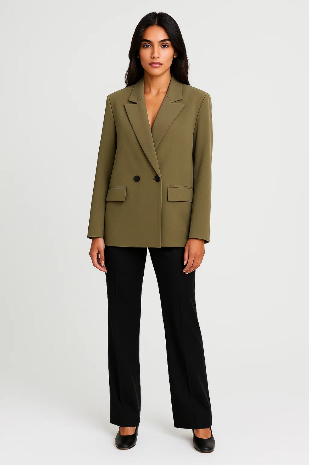 Structured woven blazer with double-breasted buttoning and clean cuff detail