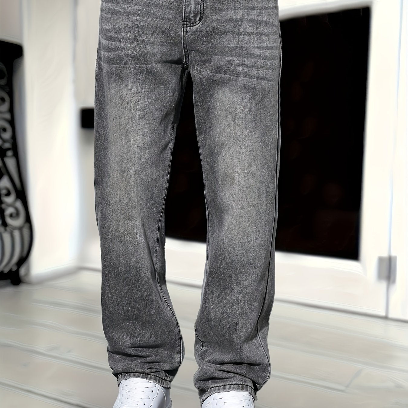 Grey relaxed denim jeans for men – lifestyle or folded flat lay