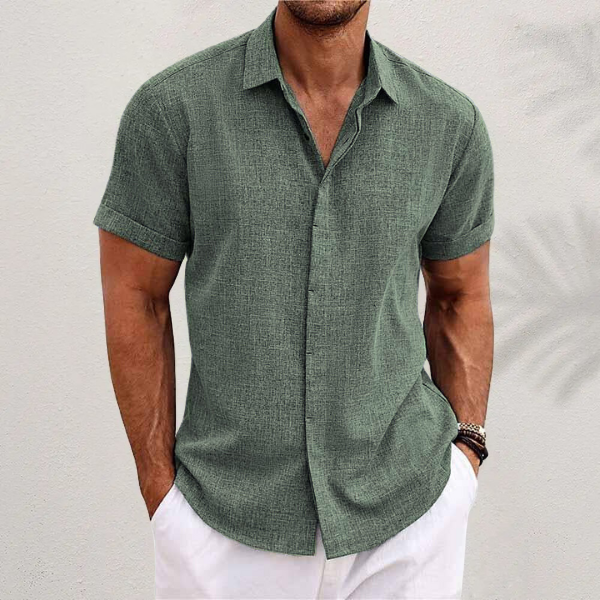 Men's lightweight short-sleeve button-up shirt with a relaxed silhouette and classic collar