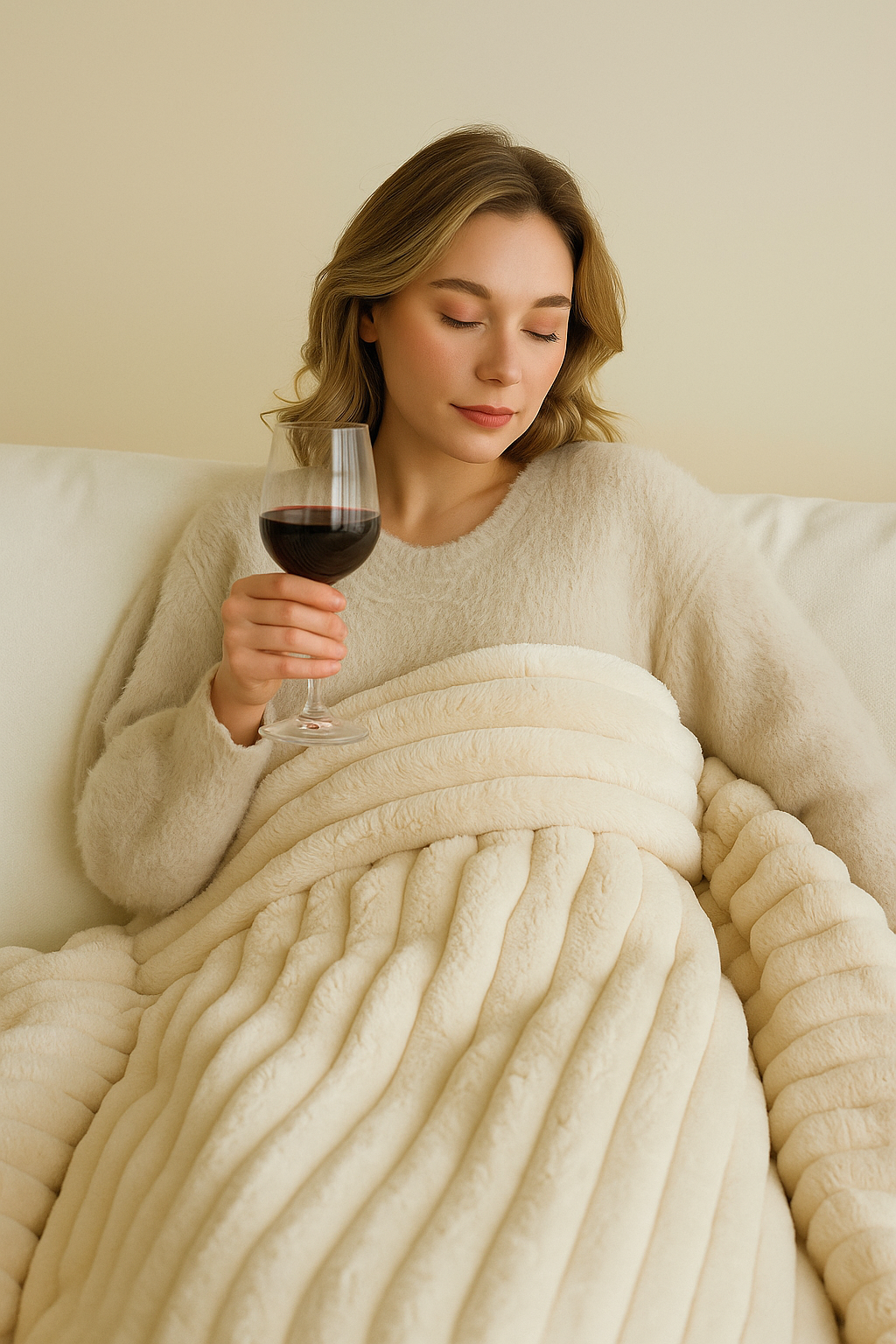 Extra soft fluffy plush blanket with chunky ribbed structure